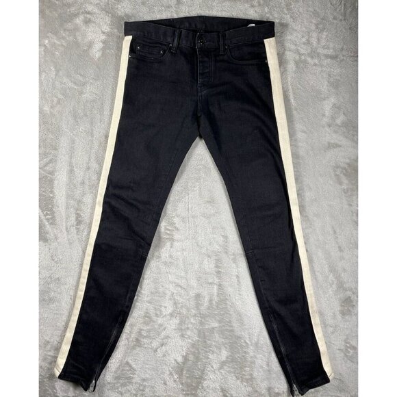 mnml Black Skinny Jeans with White Side Stripe & Ankle Zippers | Button-Fly | 31 - Picture 9 of 16